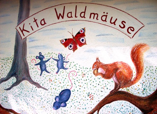 Fassadenmalerei: Waldmäuse mit Eichhörnchen